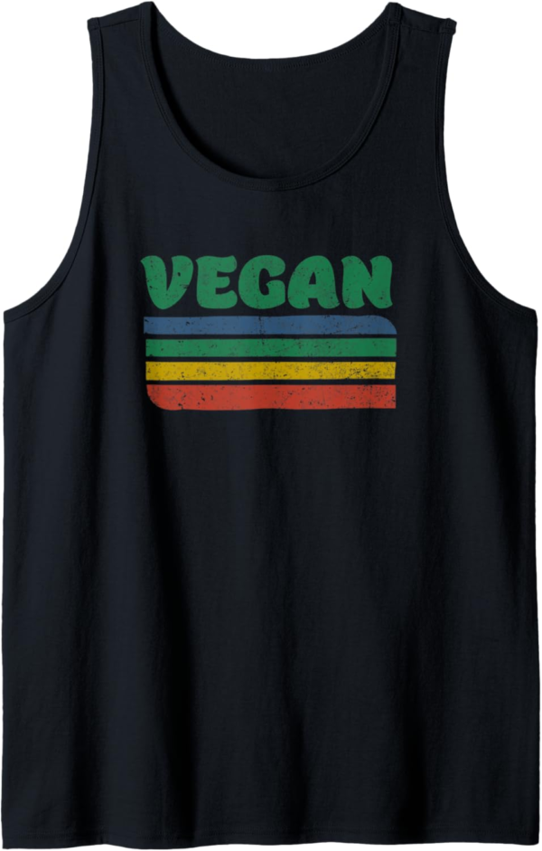 Vintage Vegan Distressed Vegan Rainbow Lines Retro 70s 60s T... - Image 2
